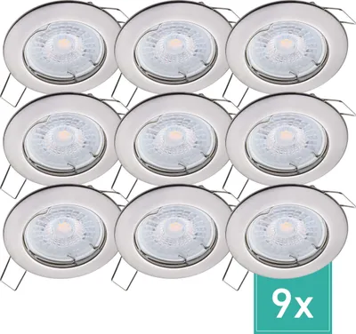 Produktbild von 9er Set Oktaplex Einbaustrahler inkl. LED Modul 3.000K warmweiß - Deckenspots Edelstahl gebürstet