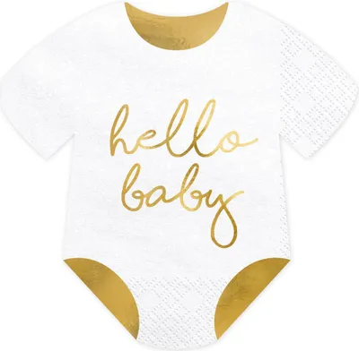 Zdjęcie produktu dla Serwetki Hello Baby / romper 32,5x31,5cm 20 sztuk, biały / złoty