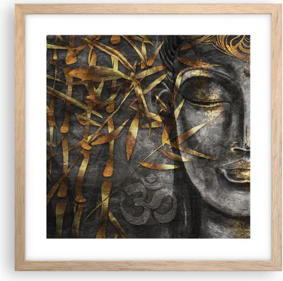 Produktbild von Gerahmtes Poster - Rahmen in heller Eiche - Buddha Gold Bodhisattva - 40x40 cm - Wand Bild - Wanddeko - Wandbilder - Kunstposter - Wandposter - Bilderrahmen - Bilder - Kunstdruck - P2NAC40x40-4442