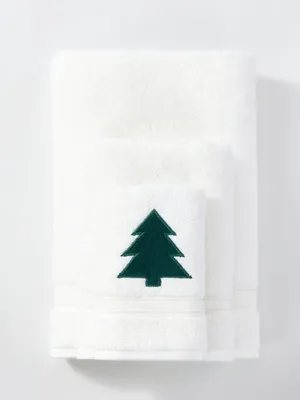 Produktbild von Weihnachtshandtuch mit Weihnachtsbaumstickerei, Weiß, 30 x 50 cm, 100 % Baumwolle