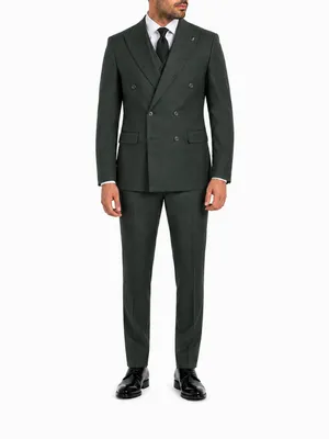 Produktbild von 2 Tlg. Herren Anzug Slim Fit, Beige, Kruvaze Zweireiher, Sakko & Hose, Businessanzug, Hochzeitsanzug, eleganter Festanzug für Herren, Grün, KI-generiertes Bild