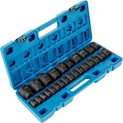 Produktbild von VEVOR Schlag-Steckschlüsselsatz 1/2 Zoll, 26-teilig, Schlag-Steckschlüssel, flache Stecknüsse, 6-Kant-Steckschlüssel, CR-V, 1/2 Zoll Antriebs-Steckschlüsselsatz Schlag metrisch 10-36 mm