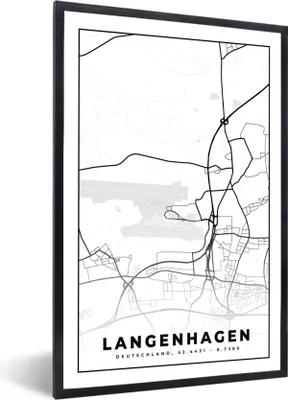 Produktbild von MuchoWow® Gerahmtes Poster Karte - Stadtplan - Langenhagen - Karte 40x60 cm - Poster mit Schwarzem Bilderrahmen Wandposter Rahmen Foto Bilder - Papierdruck - Wandbilder