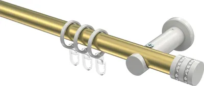 Produktbild von Interdeco Gardinenstange / Vorhangstange Messing-Optik / Weiß, Typ Platon Estana (Glitzerkappe), 20 mm Ø 1-läufig, 140 cm