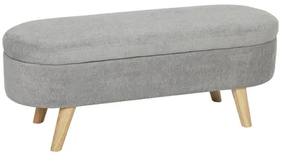 Imagen del producto de Puff Almacenaje Tapizado en Terciopelo de Teddy con Patas de Madera y Asiento Acolchado Gris Claro