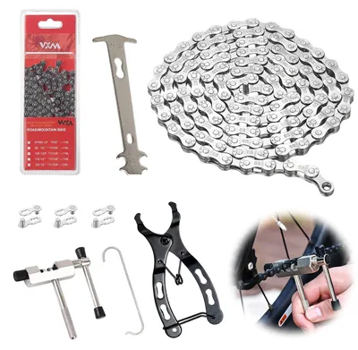 Produktbild von Fahrradkette 6/7/8-Gang 116 Glieder, 1/2 x 11/128 Zoll, mit Kettenschloss und Kettenzange für Mountainbike