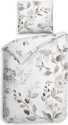 Produktbild von Heckett & Lane Satin Bettwäsche 155x220 Amara beige Blätter Blüten grau weiß