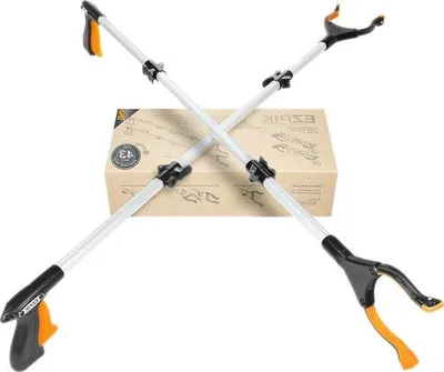 Image de Pince de jardinage pour seniors de 110 cm avec pince magnétique - pinces robustes - pour les seniors et les personnes en situation de handicap - pince à déchets pivotante - aide à la préhension avec clip de fixation - lot de 2