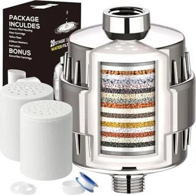 Produktbild von 20 Stufen Duschfilter mit Vitamin C für Hartes Wasser, Kalkfilter Dusche mit 2 Filterpatrone zur Entfernung von Chlor und Schwermetallen, Shower Filte