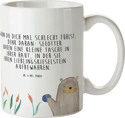 Produktbild von Mr. & Mrs. Panda Mehrwegbecher Otter Stein - Weiß - Geschenk, Kindergarten Becher, Pflanzen, Haferl, Witzige Fakten, Pott, Fun Facts, Trinklernbecher, Seeotter, Tasse