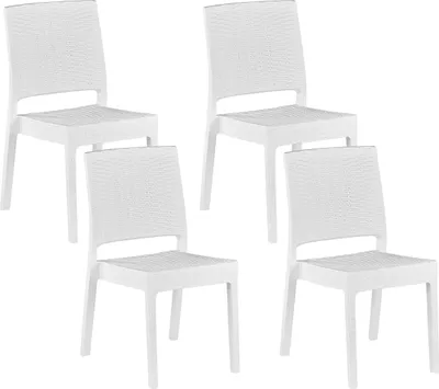 Produktbild von BELIANI Gartenstühle im 4er Set Weiß aus Kunststoff Rattanoptik Balkon / Terrasse / Gartenzubehör Outdoormöbel Modern