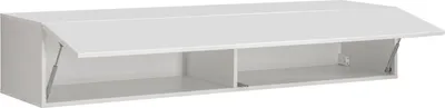 A white wall-mounted cabinet with its top door open.