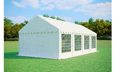 Immagine prodotto di Tendone per feste 4x8 m PREMIUM – PVC 500 g/m² con trattamento ignifugo, telaio a terra + rinforzi del tetto, 155 kg - Bianco