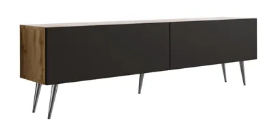 Obrázok produktu pre TV skrinka: Drevo dub Wotan / Matná čierna farba, chrómové nožičky, 170 x 52 x 32 cm