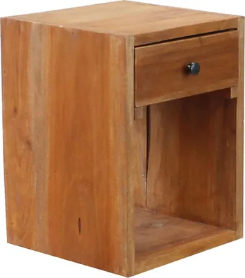 Immagine prodotto di Milani Home - comodino armadietto in legno di mogano naturale, 30 x 30 x 40 cm, con cassetto e vano aperto