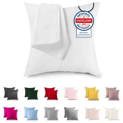 Produktbild von 2er-Set Kissenbezüge (45 x 45 cm) – 100 % Baumwolle, weiß. Weiche und hypoallergene Kissenbezüge, -, mit Reißverschluss. Geeignet für Allergiker.