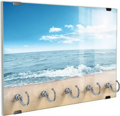 Produktbild von DEQORI Schlüsselbrett Glas 30x20 cm 'Wellen am Strand' Schlüssel Halter Board Haken