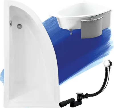 Produktbild von BADLAND Eckbadewanne Badewanne Praktika LINKS 140x70 mit Ablaufgarnitur, Füßen und Styroporverkleidung GRATIS