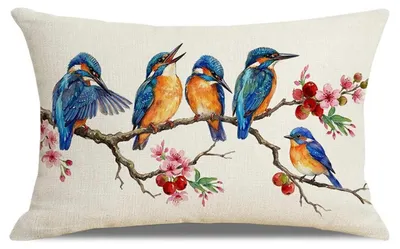 Immagine prodotto di Cuscino decorativo 30x50 cm, tessuto in lino, motivo floreale con tulipani, margherite e farfalle, ideale per la primavera e le decorazioni pasquali