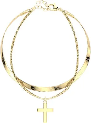 Produktbild von Doppelarmband Kreuz Gold aus Edelstahl Damen