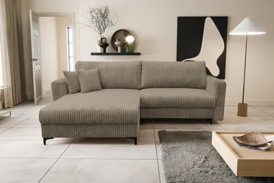Produktbild von VENASI COMO Universell Ecksofa mit Schlaffunktion und Bettkasten Cord Schlafsofa Eckcouch Sofa Braun HIT 06