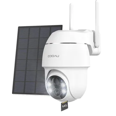 Image de COOAU caméra de surveillance extérieure WLAN vue 360° batterie solaire 3MP caméra avec vision nocturne en couleur,détection de personnes/mouvement, IP66, stockage cloud