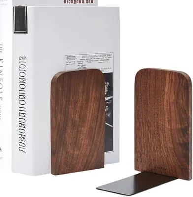 Produktbild von Buchstützen Holz 2 Stück (1 Paar) Walnussholz 17 x 12 x 10,5 cm - Bookends Buchstütze Holz Bücherstütze Bücherhalter DVD Regal für Zuhause, Büro und Schule