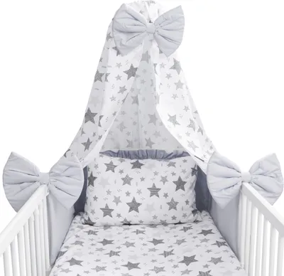 Produktbild von Amilian Babybettwäsche Set 7-teilig – Bettwäsche 100x135 cm, Kissen 40x60, Himmel, Nestchen – für Babybett/Gitterbett – Komplettset für Neugeborene