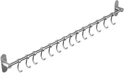 Image de Unyqoos® Barre de cuisine en acier inoxydable 304 – Barre de suspension avec 12 crochets réglables, installation sans perçage, tige de 12 mm, espacement de 4 cm, capacité de charge d'environ 20 kg