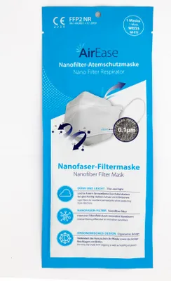 A package of AirEase Nanofilter-Atemschutzmaske (Nano Filter Respirator) masks.