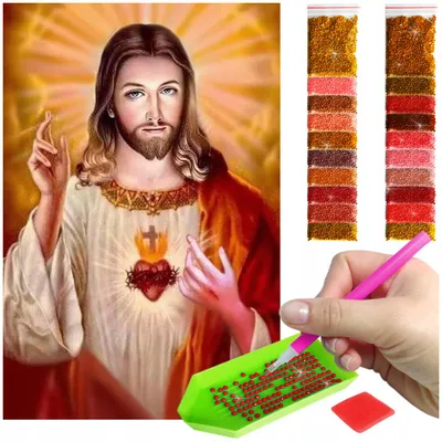 Zdjęcie produktu dla Haft diamentowy ARTULIO - Jezus z Najświętszym Sercem - 60 x 40 cm - Diamond painting, Kompletny zestaw: mozaika + akcesoria