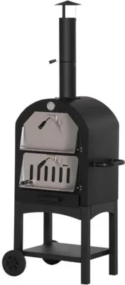 Produktbild von Außenpizzaofen mit Holzkohle, Pizzastein, BBQ, Edelstahl,  mit Rädern