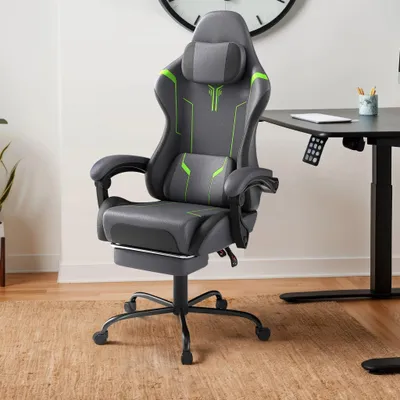 Image de Chaise de bureau ergonomique et chaise de gaming, réglable en hauteur, avec repose-pieds et support lombaire