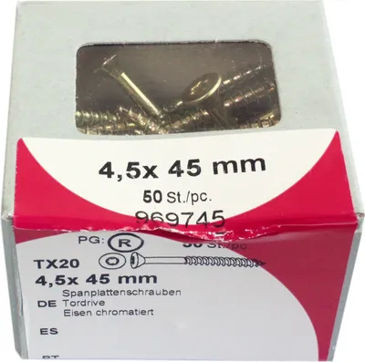 Produktbild von Spanplattenschrauben 4,5 x 45 mm Tordrive Stahl gelb verzinkt