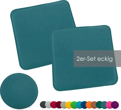 Produktbild von heimtexland ® Sitzkissen Set Filz Stuhlkissen Stuhlauflage Filzkissen Stuhl Polster Kissen Typ631 2er Set 35 x 35 cm Eckig Petrol