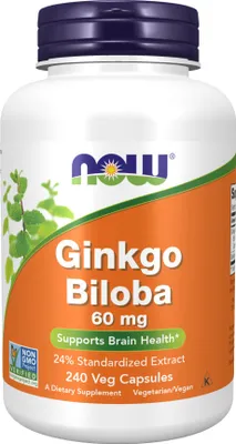 Obrázek produktu pro Ginkgo Biloba extrakt 24% 60 mg 240 vegetariánských kapslí Now Foods