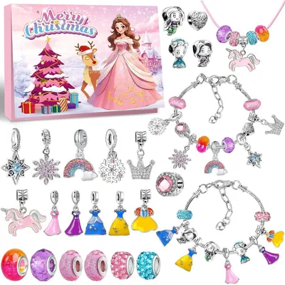 Produktbild von Adventskalender Schmuck für Mädchen 2026 mit 24 Überraschungen, 5 Halsketten, 2 Armbänder, 18 Charms
