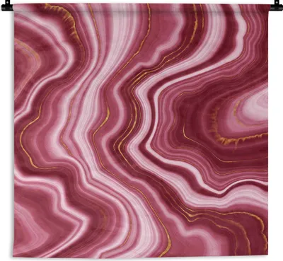 Produktbild von MuchoWow® Wandteppich Wandbehang Marmor - Rot - Golden 60x60 cm Tapisserie Dekoration Wandtuch - Dekorationen - Wand Decke