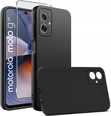 Zdjęcie produktu dla Etui do Motorola Moto G55 5G silikonowe MATOWE CZARNE + Szkło ochronne 9H