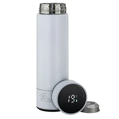 Obrázok produktu pre EXTRALINK Smart cestovný hrnček 500 ml, termoska, hrnček na kávu z nehrdzavejúcej ocele, udržuje teplotu 12 h/24 h, izolovaný hrnček s dvojitou stenou, LED ukazovateľ teploty, zabudovaná batéria, na kávu a čaj, biely