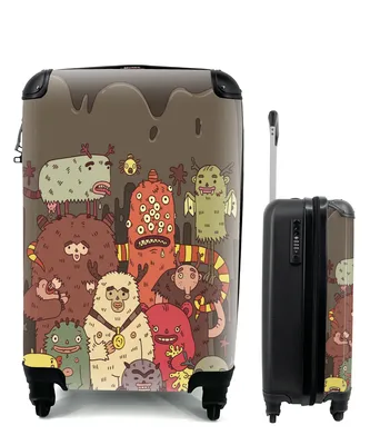 Produktbild von MuchoWow® Koffer Handgepäck Trolley Rollkoffer Kleine Reisekoffer mit 4 Rollen - Illustration von außerirdischen Monstern - Cabin Size < 55x40x23 cm & 55x40x20 cm - Fotokoffer - Kabinenkoffer - Boardgepäck - Reise-Box - Reisekoffer - Reisegepäck - Koffer mit Bild - Trolley für Kinder