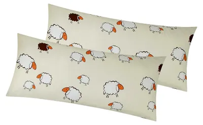 Produktbild von Baumwoll Renforcé Kissenbezug - 2er Set in 40x80cm - Süße Schafe Lämmer in Gelb und Weiß - Kopfkissen-Bezug, Kissenhülle, Dekokissenbezug aus 100% Baumwolle (KY-99/3-40x80)