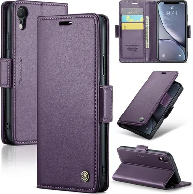 Obrázek produktu pro iPhone XR Pouzdro, RFID Blokování Karet, Pokročilé Flip Kožené Pouzdro s Funkcí Stojánku pro iPhone XR Fialová
