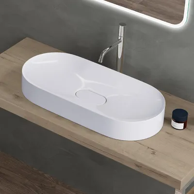Image de doporro Vasque à Poser Ovale Blanc Lavabo de Salle de Bains évier 71x35,5x10cm Lave Mains avec Cache Bonde Colossum826