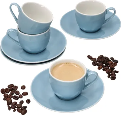 Produktbild von Nordic Blau Doppio Espressotasse + Untertasse Set für 4 Personen 80ml Ristretto