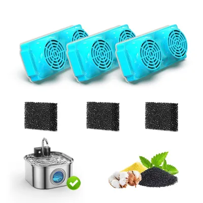 Produktbild von Katzenbrunnen Filter 3er Set, Aktivkohle Ersatzfilter mit Ionenaustauscherharz für Edelstahl Trinkbrunnen, Wasserfilter für Katzen & Hunde