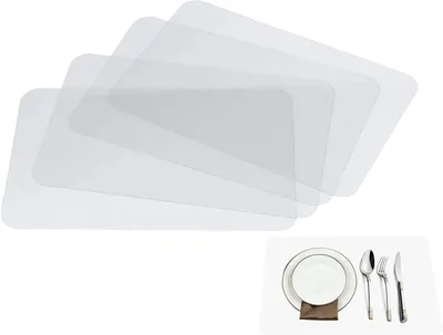 Produktbild von Platzset 4 Stück, Transparente Kunststoff, Waschbar, Hitzebeständig bis 80°C, für Esstisch