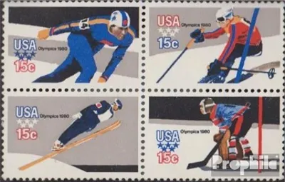 Produktbild von Briefmarken USA 1980 Mi 1411F-1414F Viererblock (kompl.Ausg.) Kammzähnung postfrisch Olympische Winterspiele 80