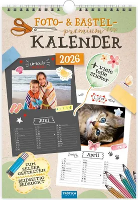 Produktbild von Trötsch Foto- und Bastelkalender Premium A4 2026 mit vielen Stickern