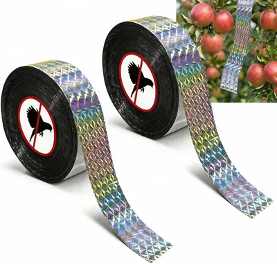 Immagine prodotto di Nastro riflettente a doppia faccia per la protezione dagli uccelli, 2 rotoli, 100 m x 2,4 cm, ideale per giardini e tetti